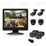 Готовый 4-х камерный DIY комплект проводного видеонаблюдения с LCD COMBO DVR регистратором-монитором для самостоятельной установки (2 внутренних купольных камеры + 2 уличных камеры) (мод. KT1504L KIT 3), фото 1