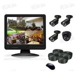 Готовый 4-х камерный DIY комплект проводного видеонаблюдения с LCD COMBO DVR регистратором-монитором для самостоятельной установки (3 уличных камеры + 1 внутренняя купольная камера) (мод. KT1504L KIT 4), фото 1