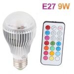 Супер мощная 16-ти цветная 9W LED лампочка с пультом дистанционного управления и разными режимами освещения - для больших комнат (мод. E-27-9W), фото 1