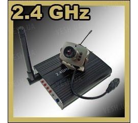Комплект из беспроводной аналоговой МИНИ радио видеокамеры на 2.4 Ghz + приёмник видеосигнала (на выбор), дальностью до 250 метров (модель CRP-208N), фото 1