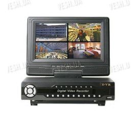 Стационарный миниатюрный H.264 бюджетный 4-х канальный видорегистратор со встроенным 7-ми дюймовым монитором с разрешением записи D1 (модель Pa-8904XT), фото 1