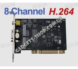 8-ми канальная H.264 компьютерная PCI плата видеозахвата для CCTV камер + 4 звуковых канала + ТВ выход (100 fps), фото 1
