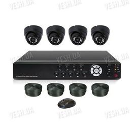 Готовый 4-х камерный DIY комплект проводного видеонаблюдения для самостоятельной установки (4 внутренних купольных камеры) (мод. KT7604AD-A Kit 1), фото 1