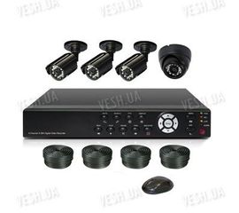 Готовый 4-х камерный DIY комплект проводного видеонаблюдения для самостоятельной установки (3 уличных камеры + 1 внутренняя купольная камера) (мод. KT7604AD-A Kit 4), фото 1