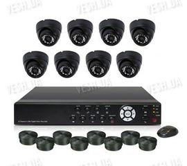 Готовый 8-ми камерный DIY комплект проводного видеонаблюдения для самостоятельной установки (8 внутренних купольных камер) (мод. KT7608AC KIT 1), фото 1