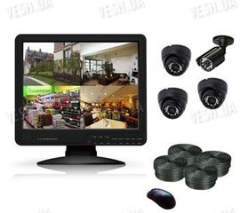 Готовый 4-х камерный DIY комплект проводного видеонаблюдения с LCD COMBO DVR регистратором-монитором для самостоятельной установки (3 внутренних купольных камеры + 1 уличная камера) (мод. KT1504L KIT 2), фото 1