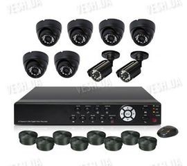 Готовый 8-ми камерный DIY комплект проводного видеонаблюдения для самостоятельной установки (6 внутренних купольных камер + 2 уличные камеры) (мод. KT7608AC KIT 2), фото 1
