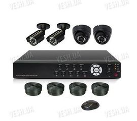 Готовый 4-х камерный DIY комплект проводного видеонаблюдения для самостоятельной установки (2 внутренних купольных камеры + 2 уличных камеры) (мод. KT7604AD-A Kit 3), фото 1