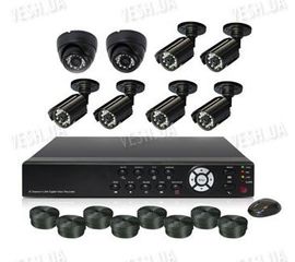 Готовый 8-ми камерный DIY комплект проводного видеонаблюдения для самостоятельной установки (6 уличных камер + 2 внутренних купольных камеры) (мод. KT7608AC KIT 4), фото 1