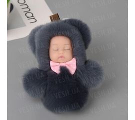 Меховой брелок на сумку. Куколка. 13 см. Темно серый, фото 1