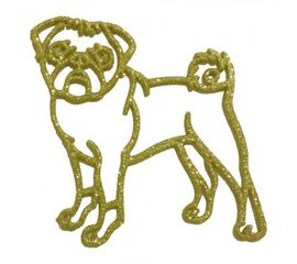 Украшение Собака Мопс пластик 12х9 см золото, фото 1