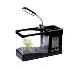 Уникальный подарочный настольный органайзер с LCD часами и аквариумом с подсветкой и компрессором, фото 1