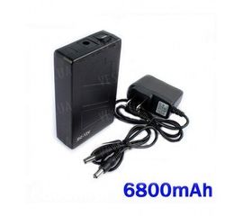 12V литий-полимерный перезаряжаемый аккумулятор 6800 mAh в чёрном пластиковом корпусе для питания охранных камер видеонаблюдения, фото 1