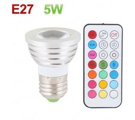 Мощная 16-ти цветная 5W LED лампа освещения с пультом ДУ и разными режимами освещения для создания романтической обстановки в помещении (модель E-27-5W), фото 1
