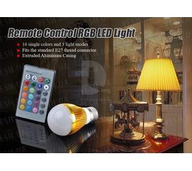 16-ти цветная LED лампа освещения 3W с изменяющимися цветами и режимами освещения + пульт дистанционного управления (модель E-27-1T), фото 1