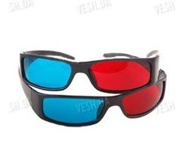 Красно - синие анаглифные облягающие 3D стерео очки в пластиковой оправе (модель 3DS), фото 1