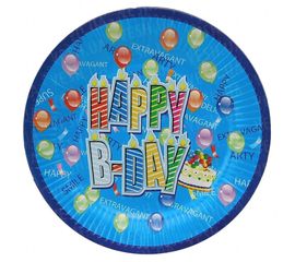 Бумажные тарелки диам.23 см Happy B day уп. 10 шт, фото 1