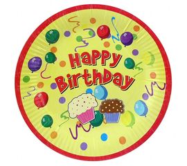 Бумажные тарелки диам.23 см Happy Birthday Кексики уп. 10 шт, фото 1