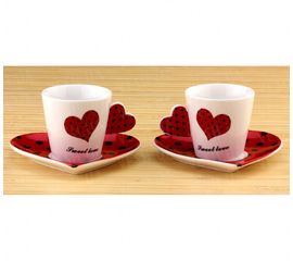 Чашки с блюдцем Сердечко набор, красные, фото 1