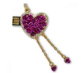 Флешка 8 Gb металл со стразами Сердечко с розочками, фото 1