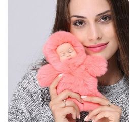 Меховой брелок на сумку. Куколка. 19см. Персиковый, фото 1