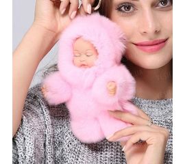 Меховой брелок на сумку. Куколка. 19см. Розовый, фото 1