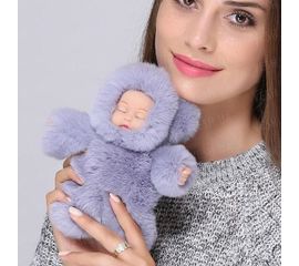 Меховой брелок на сумку. Куколка. 19см. Серый, фото 1