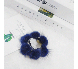 Резинка для волос с натуральным мехом норки. Темно синий., фото 1