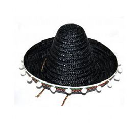 Шляпа Сомбреро солома 30 см с кисточками черная, фото 1