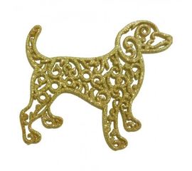 Украшение Собака Ажурная пластик 12х9 см золото, фото 1