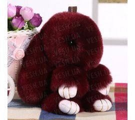 Меховой брелок бордо на сумку в виде зайчика Натуральный мех, фото 1