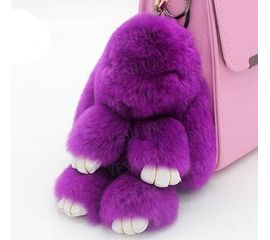 Меховой брелок фиолетовый на сумку в виде зайчика Натуральный мех, фото 1