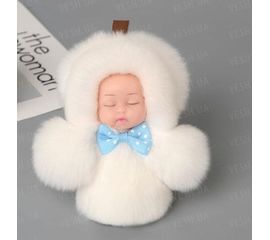 Меховой брелок на сумку. Куколка. 13 см. Белый, фото 1