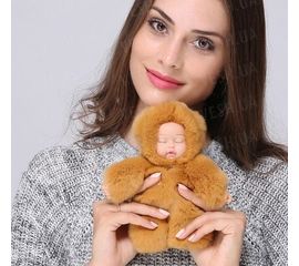 Меховой брелок на сумку. Куколка. 13 см. Бежевый., фото 1