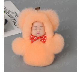 Меховой брелок на сумку. Куколка. 13 см. Персиковый, фото 1