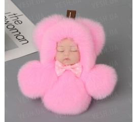 Меховой брелок на сумку. Куколка. 13 см. Розовый., фото 1