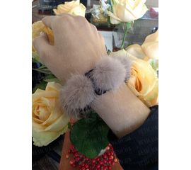 Резинка для волос с натуральным мехом норки. Бежевый, фото 1