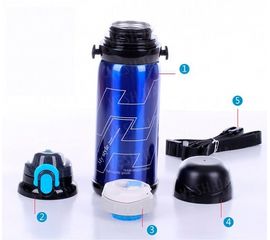 Термос 800 мл. 2 крышки лето и зима, ремень Синий, фото 1