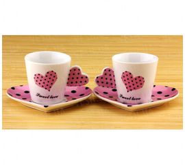Чашки с блюдцем Сердечко набор, розовые, фото 1
