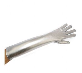 Перчатки атласные длинные серебро, фото 1