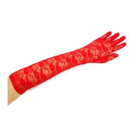 Перчатки гипюровые длинные красные, фото 1