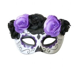 Полу маска пластик День мертвых фиолетовая, фото 1