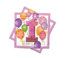 Салфетки 1 год розовые уп. 20 шт, фото 1