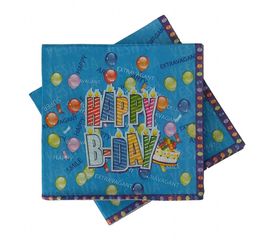 Салфетки Happy Birthday синие (уп. 20шт), фото 1
