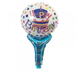 Шарик с надувной ручкой Happy Birthday тортик, фото 1