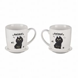 Подарочный набор &quot;Черный кот, рыбка слева&quot; (2 чашки, крышки, ложки) (Уценка), фото 1