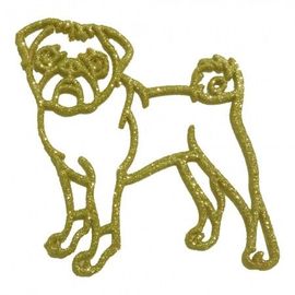 Украшение Собака Мопс пластик 12х9 см золото, фото 1