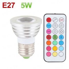 Мощная 16-ти цветная 5W LED лампа освещения с пультом ДУ и разными режимами освещения для создания романтической обстановки в помещении (модель E-27-5W), фото 1