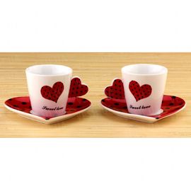 Чашки с блюдцем Сердечко набор, красные, фото 1