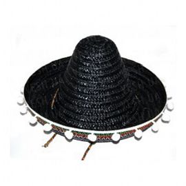 Шляпа Сомбреро солома 30 см с кисточками черная, фото 1